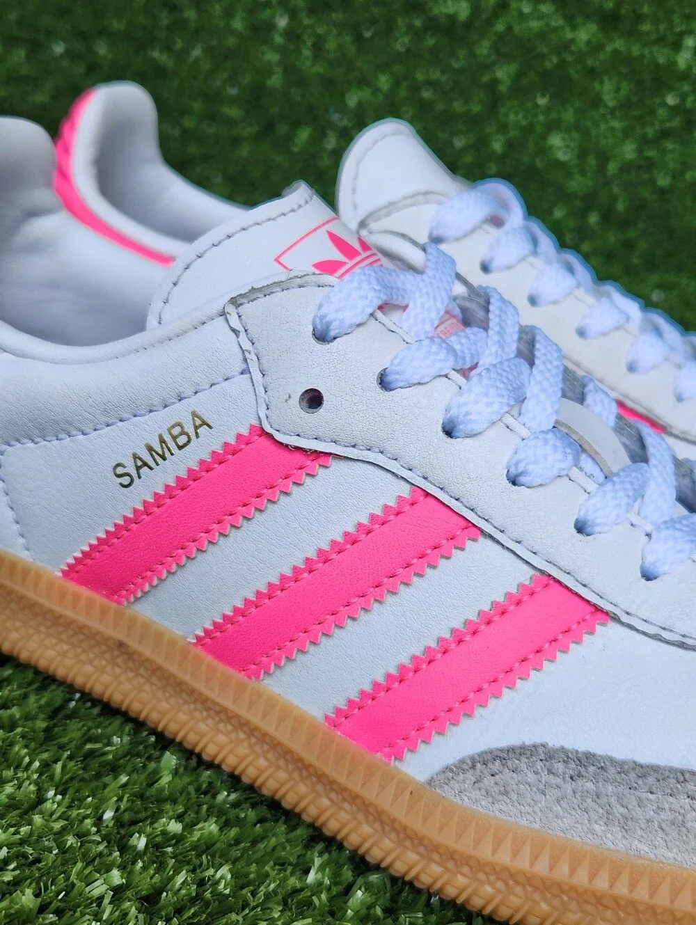 Adidas Samba Big Girls Kids Classic White Pink Leather Sneakers Shoes Size 3.5